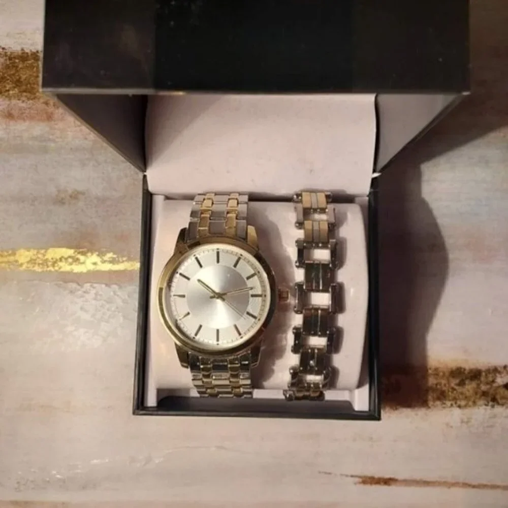 Inc Men's Two-Tone Bracelet Watch 42mm & Matching Bracelet Set